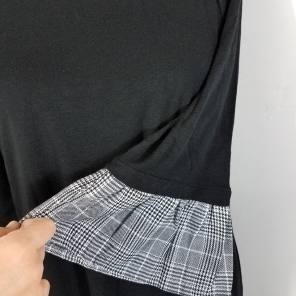 Pleione Black Plaid Ruffle Sleeve Knit Shirt Dress - Picture 4 of 8
